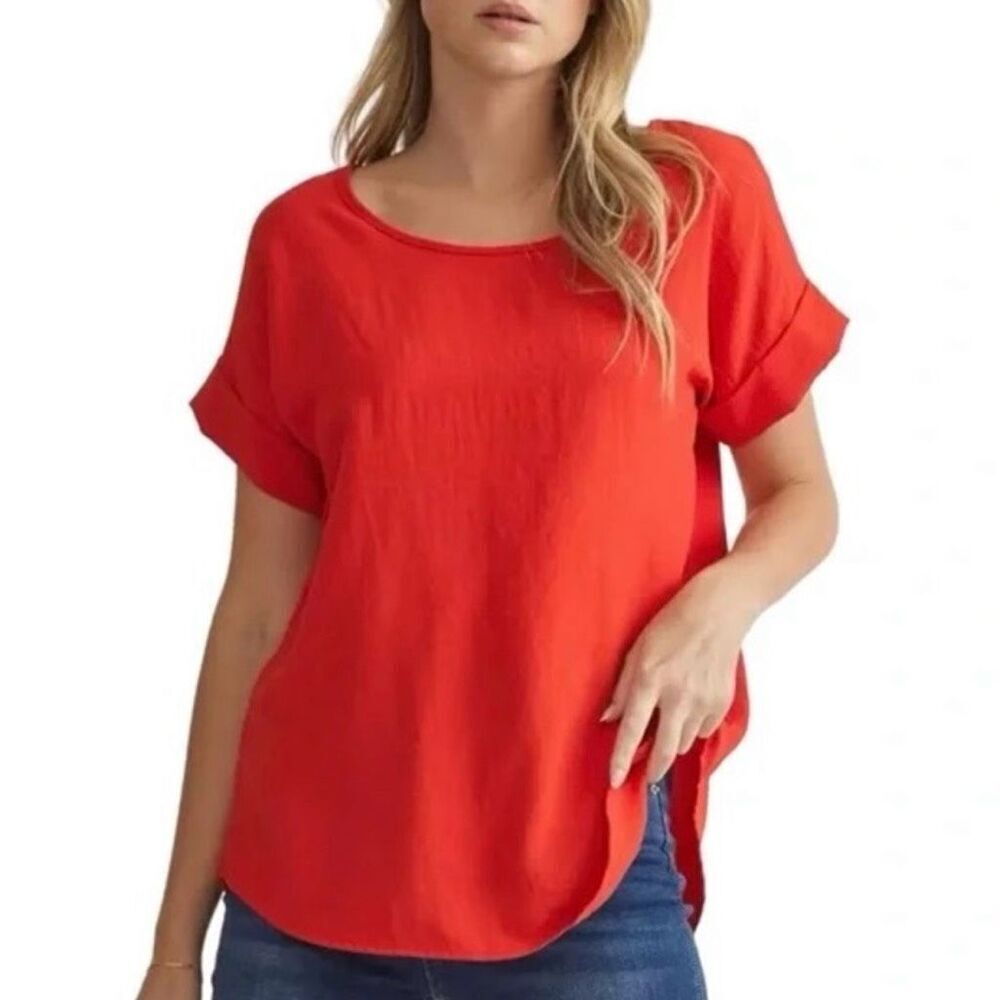 Saiph Lab Linen Large Dolman Sleeve Tunic Top Orange